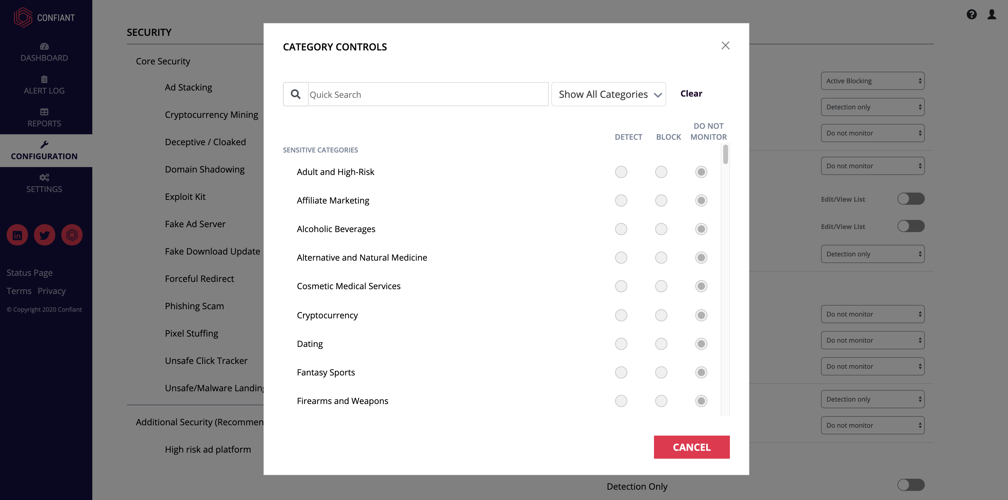 Confiant Category Controls