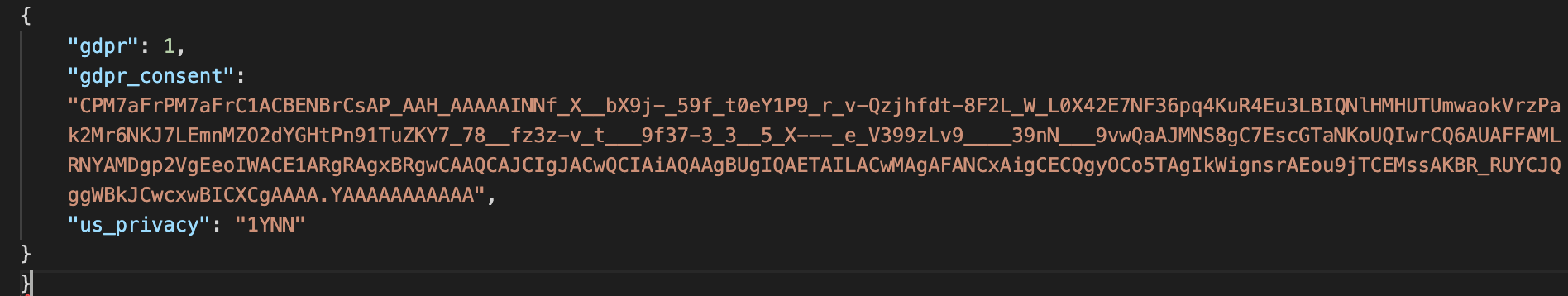 POST call payload formatted for readability