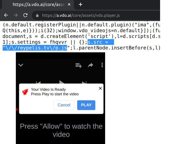 Malvertising served through VOD.AI